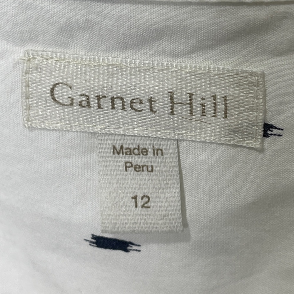 Garnet Hill 100% Organic Pima Cotton White Black Relaxed Shirt Size 12 - Picture 6 of 7